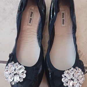 Miu Miu black patent leather ballet flats, made in Italy, size 38.5